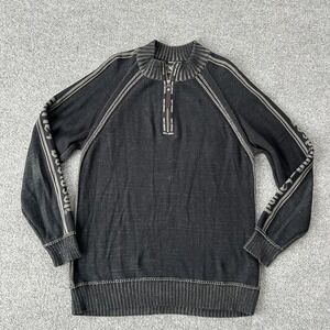 Harley-Davidson Sweater Mens Large Black Quarter Zip Mock Neck Cotton Knit